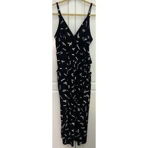 Kaileigh Sleeveless Cropped Jumpsuit Black w/White Abstract Print Size 1X